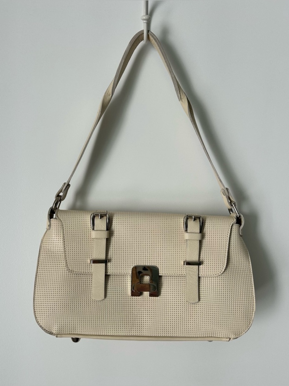 VIN BAKER Perforated Cream Leather Handbag Made in the USA